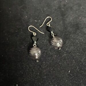 Elegant Black Swirl Glass Dangle Earrings